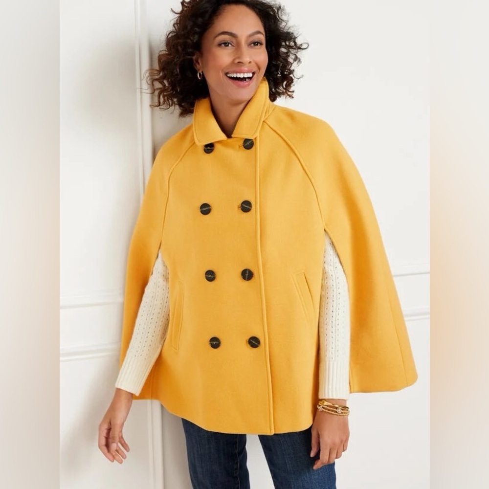 Talbots Wool Blend Double Breasted Cape Coat Saffron Yellow Women’s Size M/L